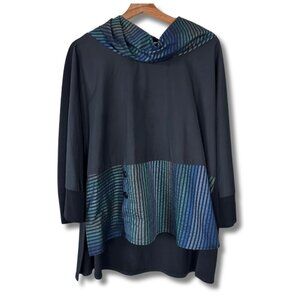 IC Collection Tunic Top Cowl Neck Pullover Made in USA Black Women's Large